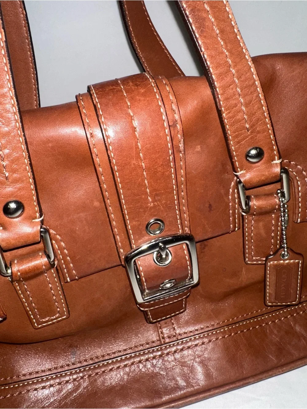 Coach Hamilton Cognac Brown Leather Satchel Shoulder Bag F12604